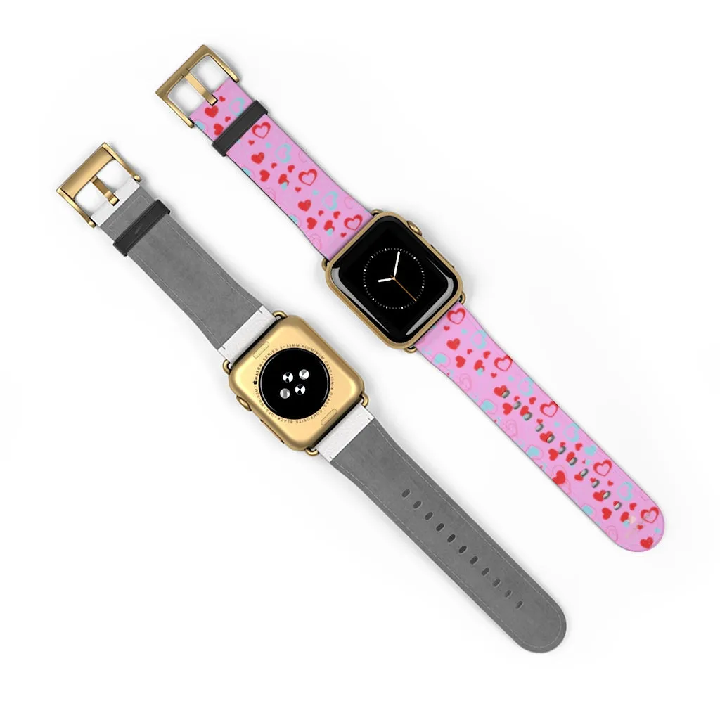 Light Pink Hearts Watch Band, Shaped V Day 38mm/42mm Watch Band For Apple Watches- Made in USA