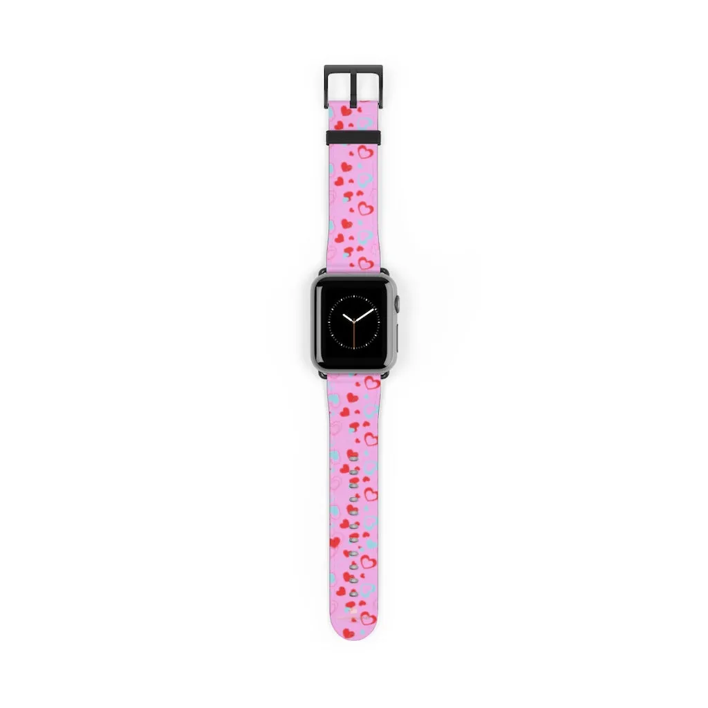 Light Pink Hearts Watch Band, Shaped V Day 38mm/42mm Watch Band For Apple Watches- Made in USA