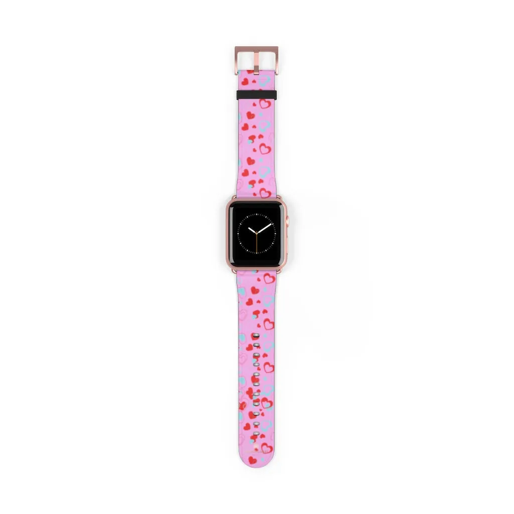 Light Pink Hearts Watch Band, Shaped V Day 38mm/42mm Watch Band For Apple Watches- Made in USA