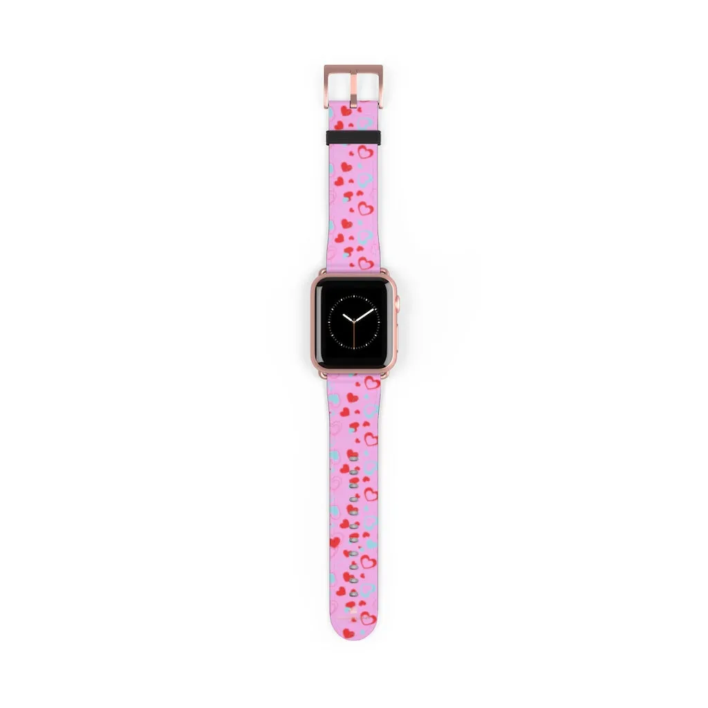 Light Pink Hearts Watch Band, Shaped V Day 38mm/42mm Watch Band For Apple Watches- Made in USA
