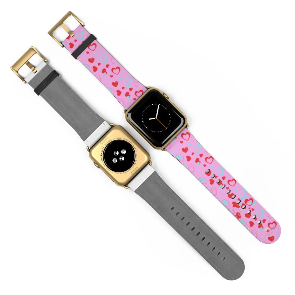 Light Pink Hearts Watch Band, Shaped V Day 38mm/42mm Watch Band For Apple Watches- Made in USA