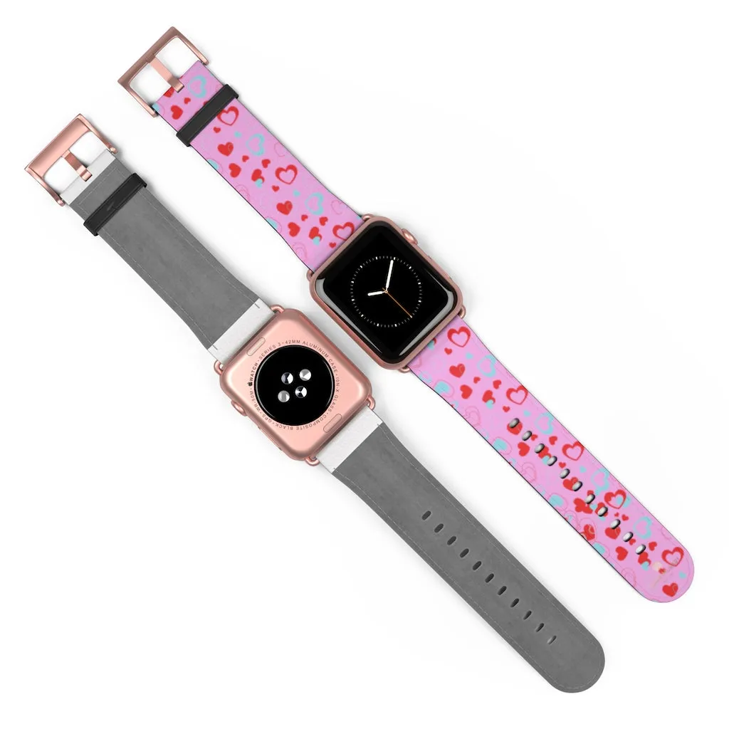 Light Pink Hearts Watch Band, Shaped V Day 38mm/42mm Watch Band For Apple Watches- Made in USA