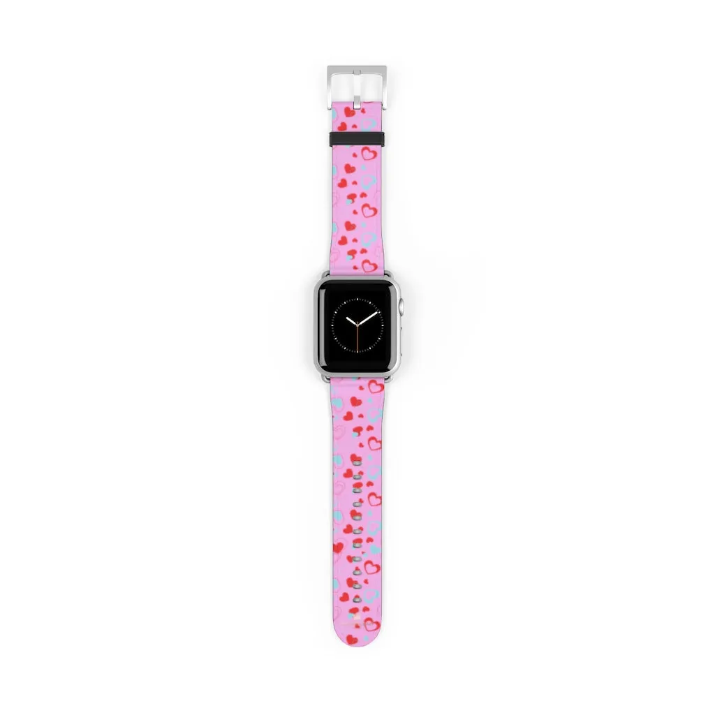 Light Pink Hearts Watch Band, Shaped V Day 38mm/42mm Watch Band For Apple Watches- Made in USA