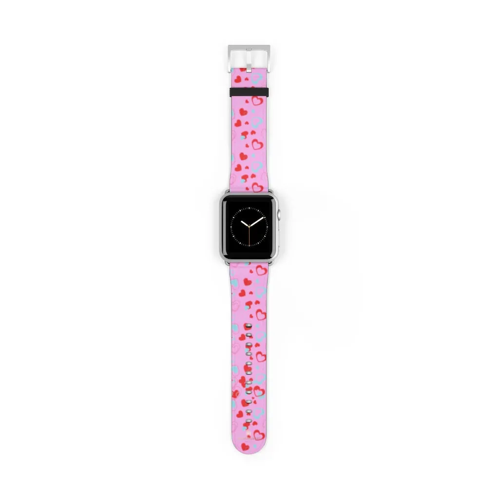 Light Pink Hearts Watch Band, Shaped V Day 38mm/42mm Watch Band For Apple Watches- Made in USA