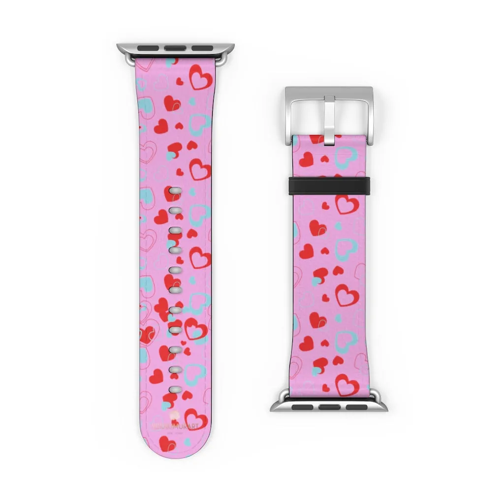 Light Pink Hearts Watch Band, Shaped V Day 38mm/42mm Watch Band For Apple Watches- Made in USA