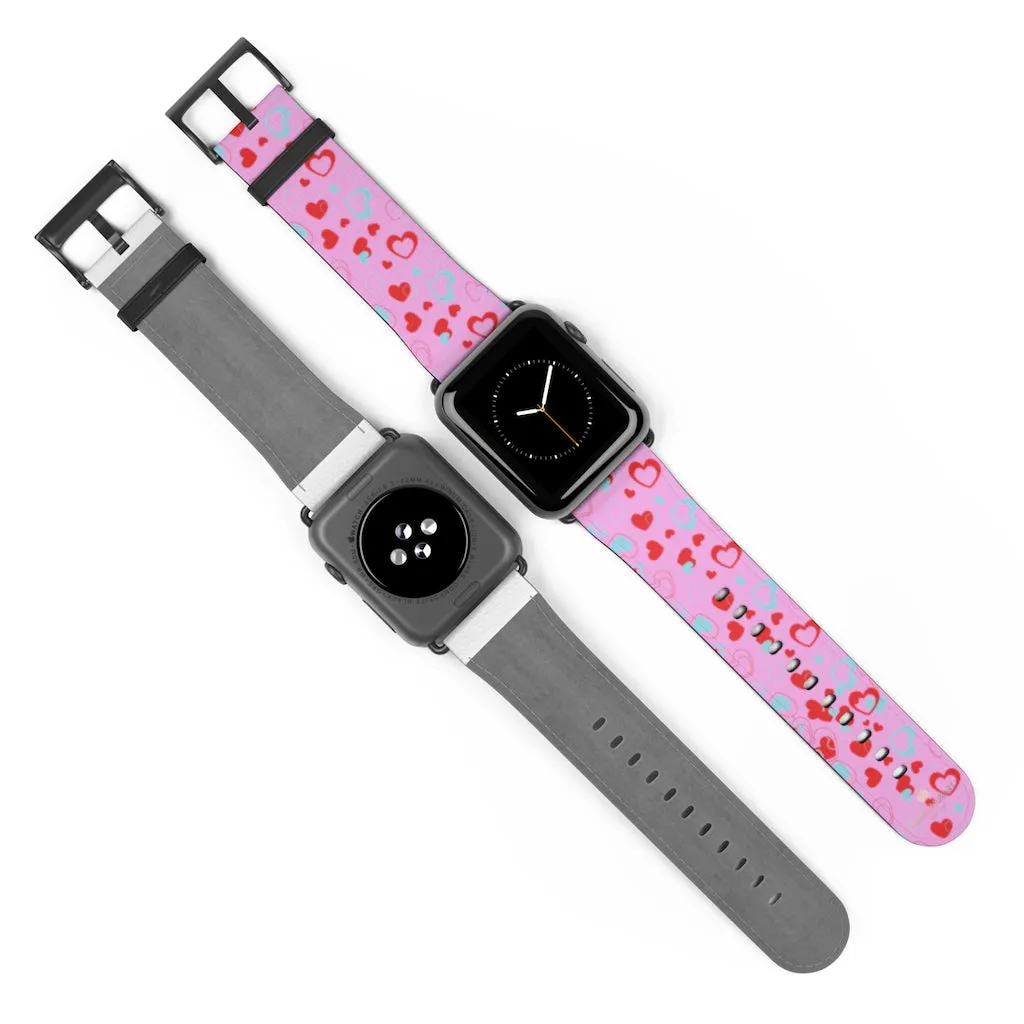 Light Pink Hearts Watch Band, Shaped V Day 38mm/42mm Watch Band For Apple Watches- Made in USA