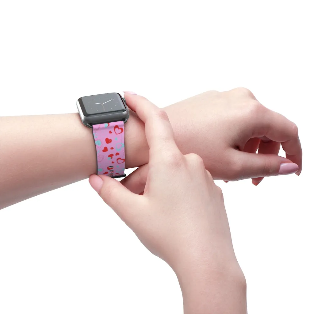Light Pink Hearts Watch Band, Shaped V Day 38mm/42mm Watch Band For Apple Watches- Made in USA