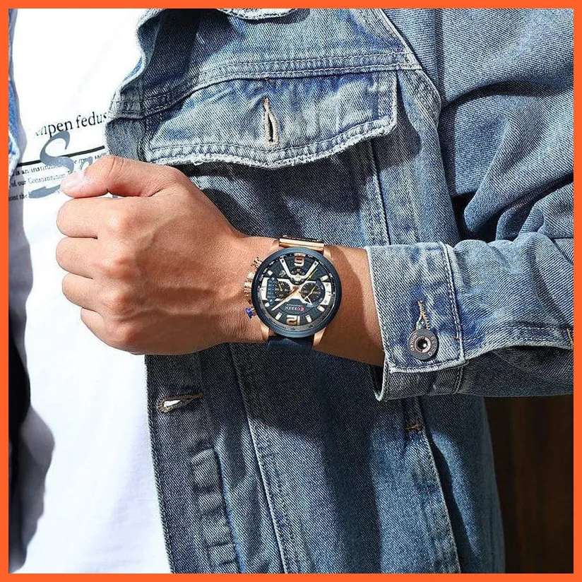 Luxury Brand Men'S Analog Leather Sports Watches | Men'S Army Military Watch Business Casual Quartz Watches