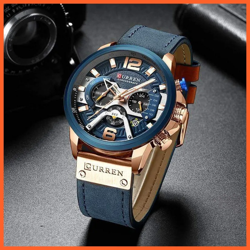 Luxury Brand Men'S Analog Leather Sports Watches | Men'S Army Military Watch Business Casual Quartz Watches
