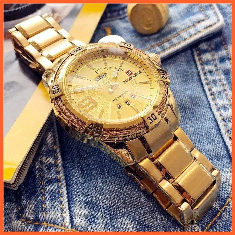 Luxury Brand Mens Sport Watch Gold Full Steel Quartz | Watches Men Date Waterproof Military Wristwatches