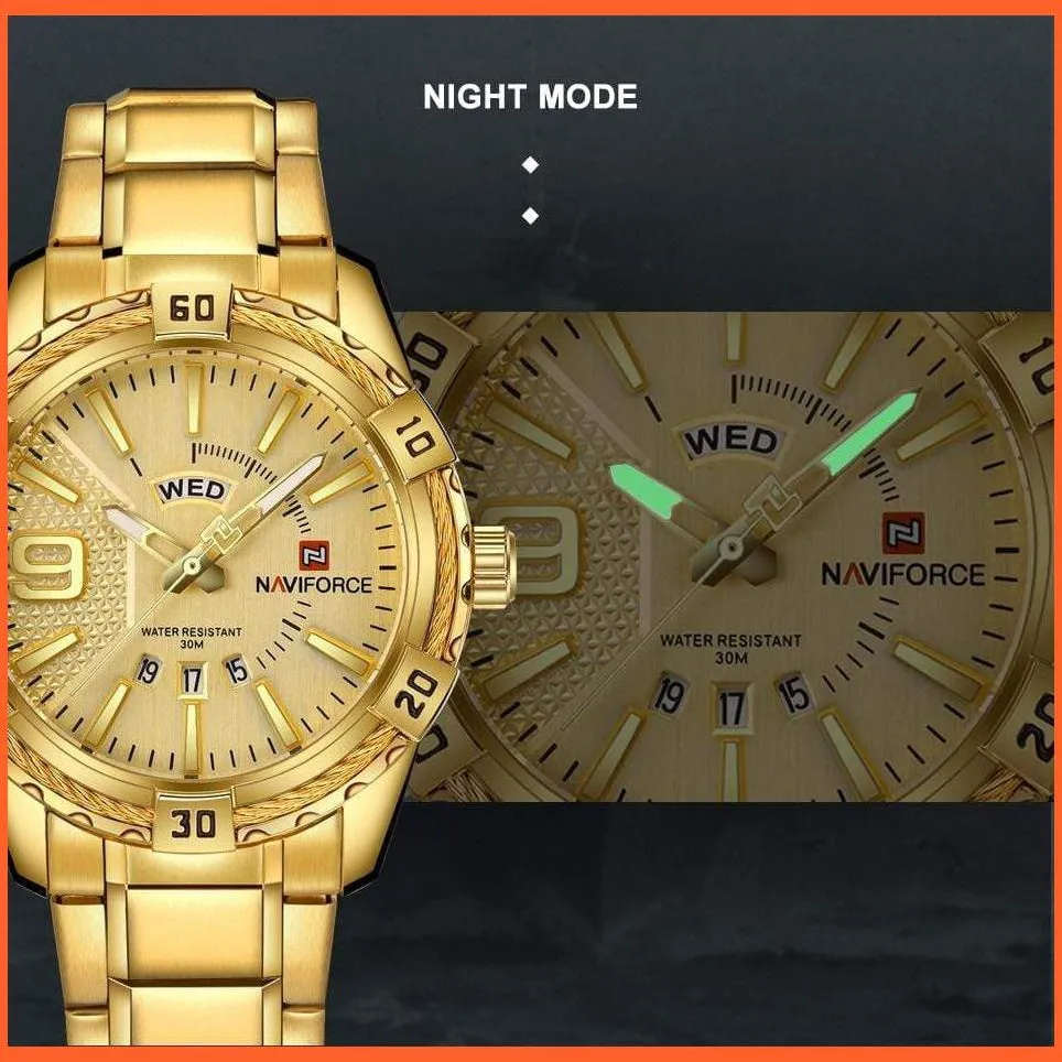 Luxury Brand Mens Sport Watch Gold Full Steel Quartz | Watches Men Date Waterproof Military Wristwatches