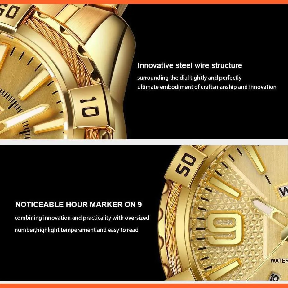 Luxury Brand Mens Sport Watch Gold Full Steel Quartz | Watches Men Date Waterproof Military Wristwatches