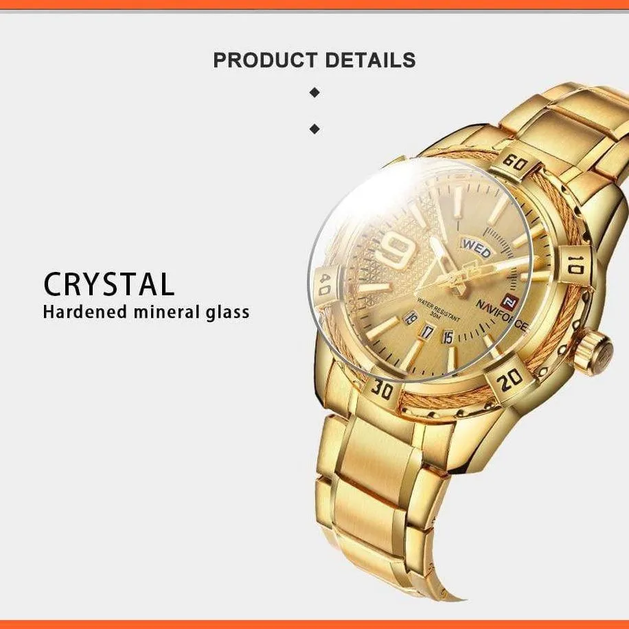 Luxury Brand Mens Sport Watch Gold Full Steel Quartz | Watches Men Date Waterproof Military Wristwatches