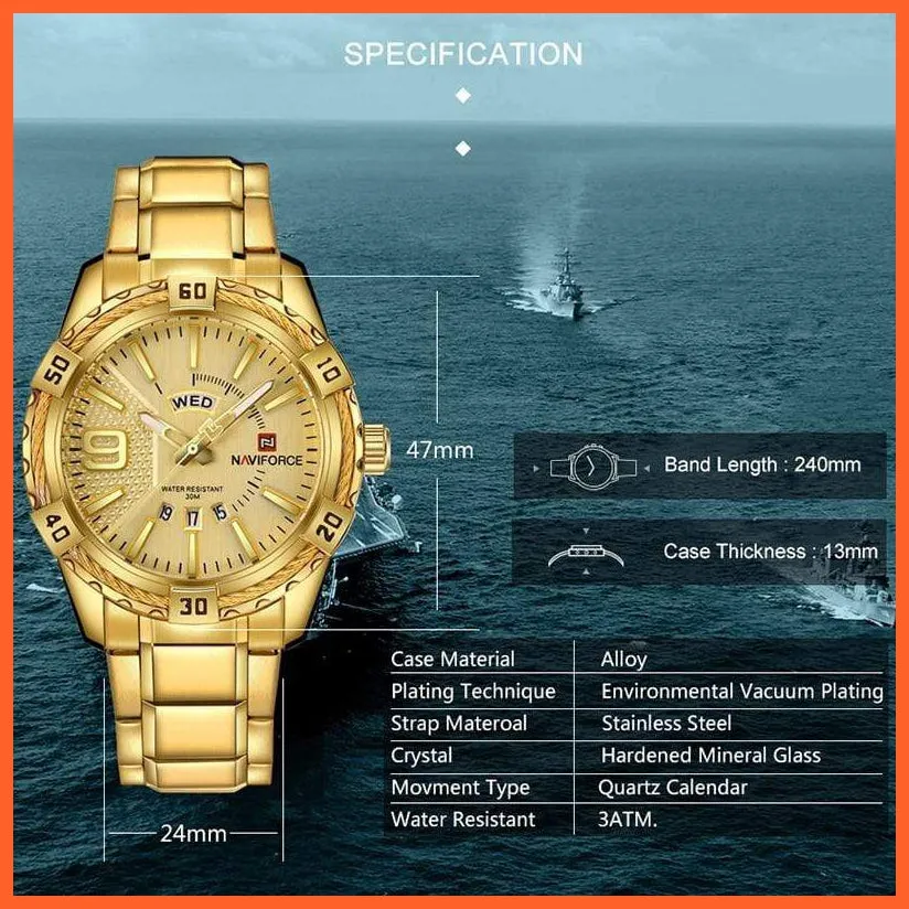 Luxury Brand Mens Sport Watch Gold Full Steel Quartz | Watches Men Date Waterproof Military Wristwatches