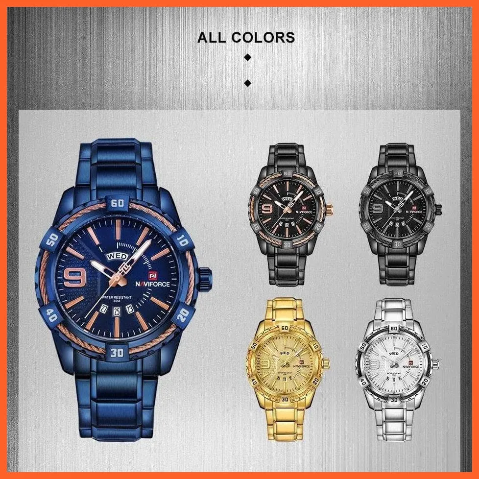 Luxury Brand Mens Sport Watch Gold Full Steel Quartz | Watches Men Date Waterproof Military Wristwatches