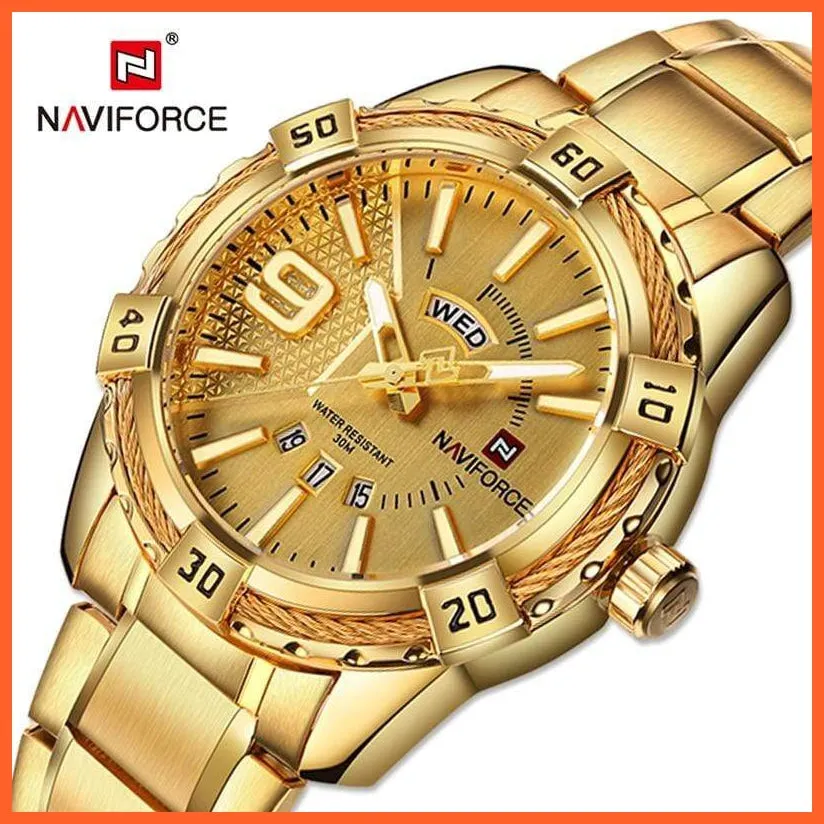 Luxury Brand Mens Sport Watch Gold Full Steel Quartz | Watches Men Date Waterproof Military Wristwatches