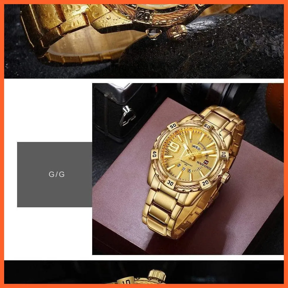 Luxury Brand Mens Sport Watch Gold Full Steel Quartz | Watches Men Date Waterproof Military Wristwatches