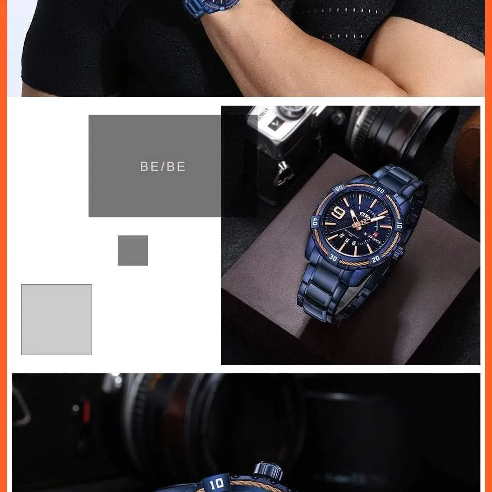 Luxury Brand Mens Sport Watch Gold Full Steel Quartz | Watches Men Date Waterproof Military Wristwatches