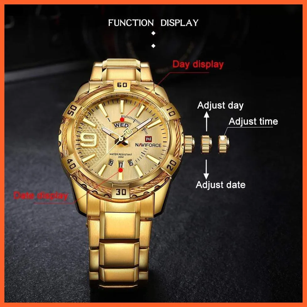 Luxury Brand Mens Sport Watch Gold Full Steel Quartz | Watches Men Date Waterproof Military Wristwatches
