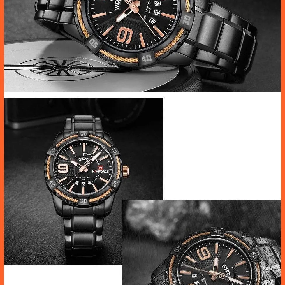 Luxury Brand Mens Sport Watch Gold Full Steel Quartz | Watches Men Date Waterproof Military Wristwatches