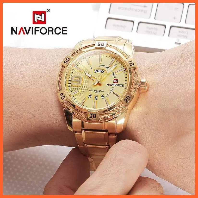 Luxury Brand Mens Sport Watch Gold Full Steel Quartz | Watches Men Date Waterproof Military Wristwatches