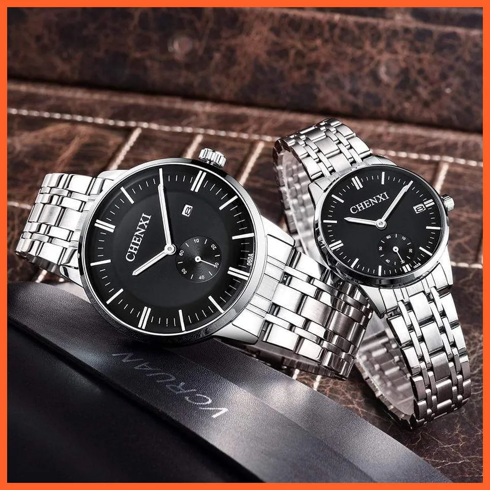 Luxury Stainless Steel Couple'S Wristwatches |  Fashion Watches Men Women Quartz Watch | Silver Stainless Steel Waterproof  Watches