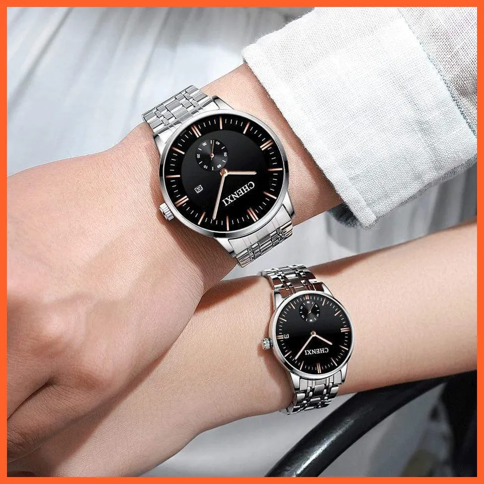 Luxury Stainless Steel Couple'S Wristwatches |  Fashion Watches Men Women Quartz Watch | Silver Stainless Steel Waterproof  Watches