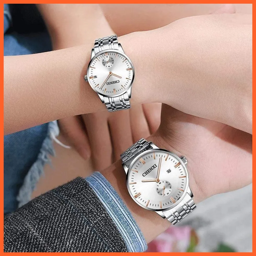 Luxury Stainless Steel Couple'S Wristwatches |  Fashion Watches Men Women Quartz Watch | Silver Stainless Steel Waterproof  Watches