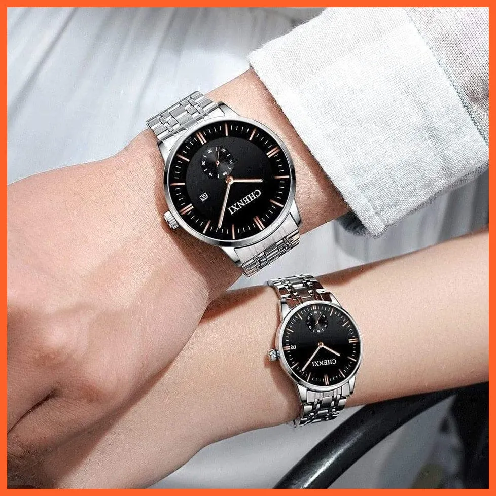 Luxury Stainless Steel Couple'S Wristwatches |  Fashion Watches Men Women Quartz Watch | Silver Stainless Steel Waterproof  Watches