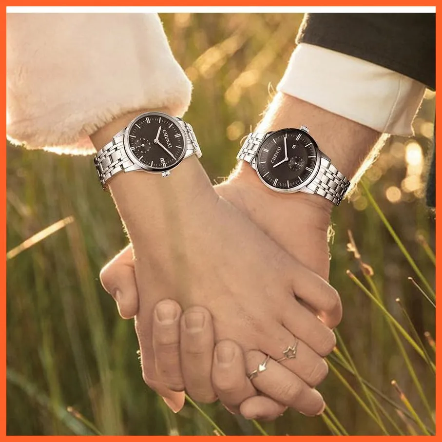 Luxury Stainless Steel Couple'S Wristwatches |  Fashion Watches Men Women Quartz Watch | Silver Stainless Steel Waterproof  Watches