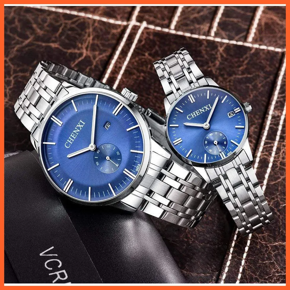 Luxury Stainless Steel Couple'S Wristwatches |  Fashion Watches Men Women Quartz Watch | Silver Stainless Steel Waterproof  Watches