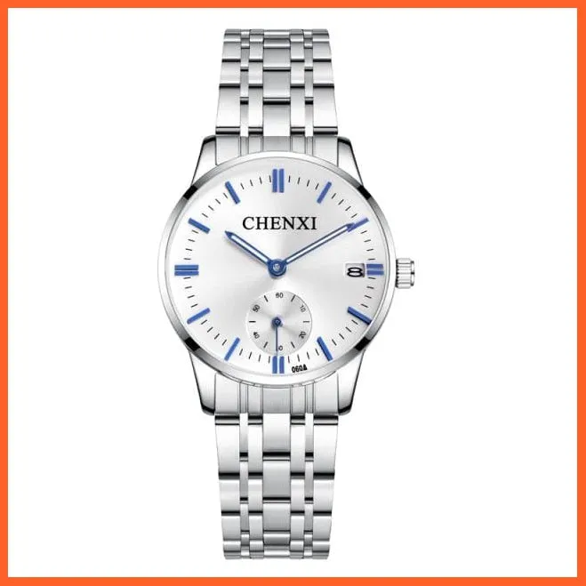 Luxury Stainless Steel Couple'S Wristwatches |  Fashion Watches Men Women Quartz Watch | Silver Stainless Steel Waterproof  Watches