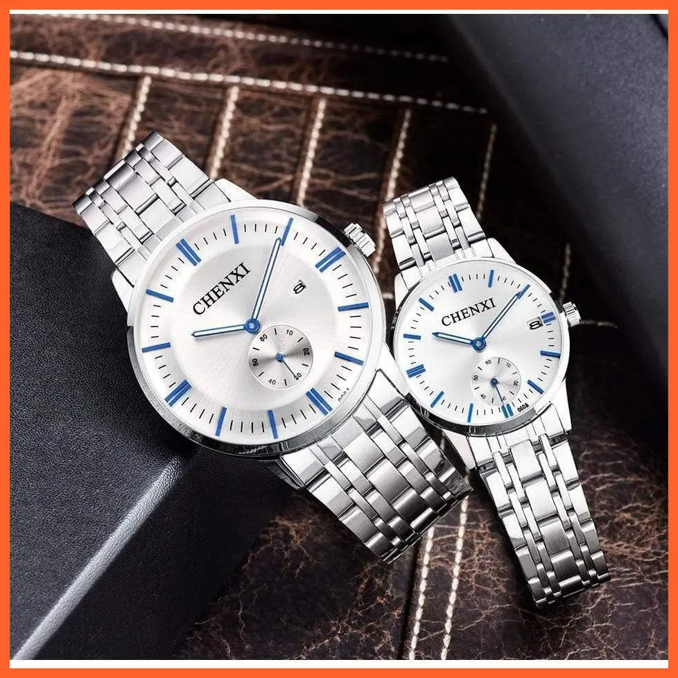 Luxury Stainless Steel Couple'S Wristwatches |  Fashion Watches Men Women Quartz Watch | Silver Stainless Steel Waterproof  Watches