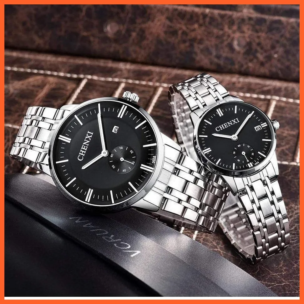 Luxury Stainless Steel Couple'S Wristwatches |  Fashion Watches Men Women Quartz Watch | Silver Stainless Steel Waterproof  Watches