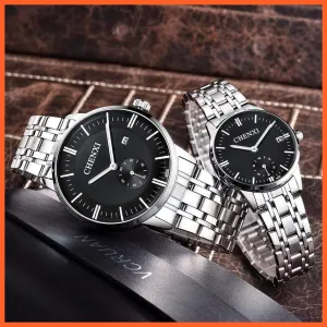 Luxury Stainless Steel Couple'S Wristwatches |  Fashion Watches Men Women Quartz Watch | Silver Stainless Steel Waterproof  Watches