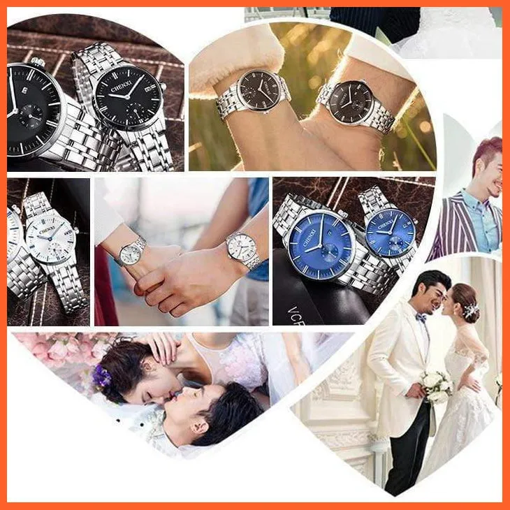 Luxury Stainless Steel Couple'S Wristwatches |  Fashion Watches Men Women Quartz Watch | Silver Stainless Steel Waterproof  Watches