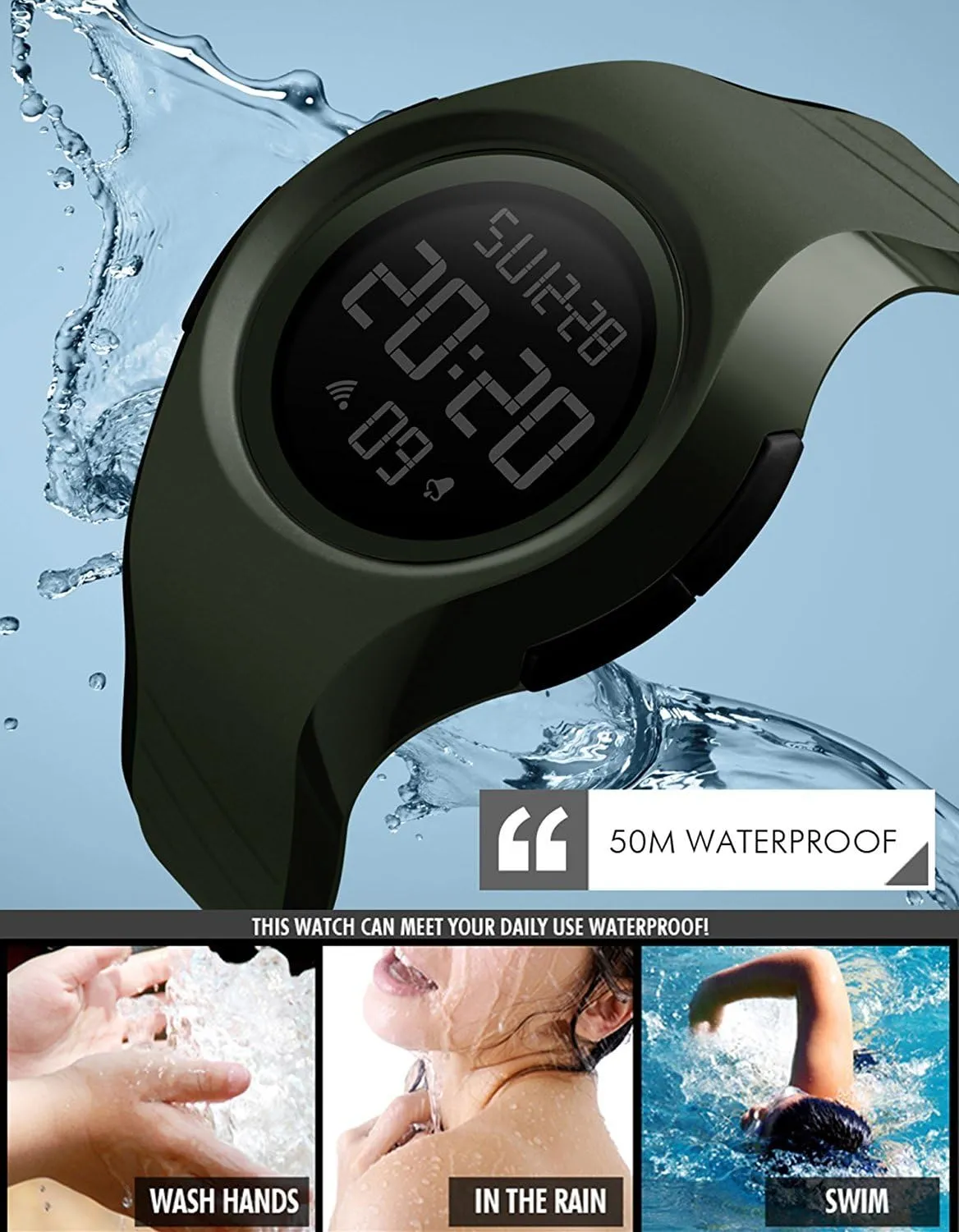 MASTOP Men's Womens Cool Black Resin Strap Digital Sports Watch with Waterproof Stopwatch