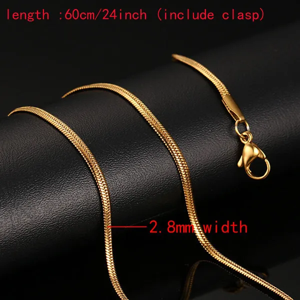Meaeguet Classic Men's Stainless Steel Snake/Box/Hanging/Curb/Flat/Twist Chain 24inch Gold-Color Long Necklace Wide 3mm/6mm