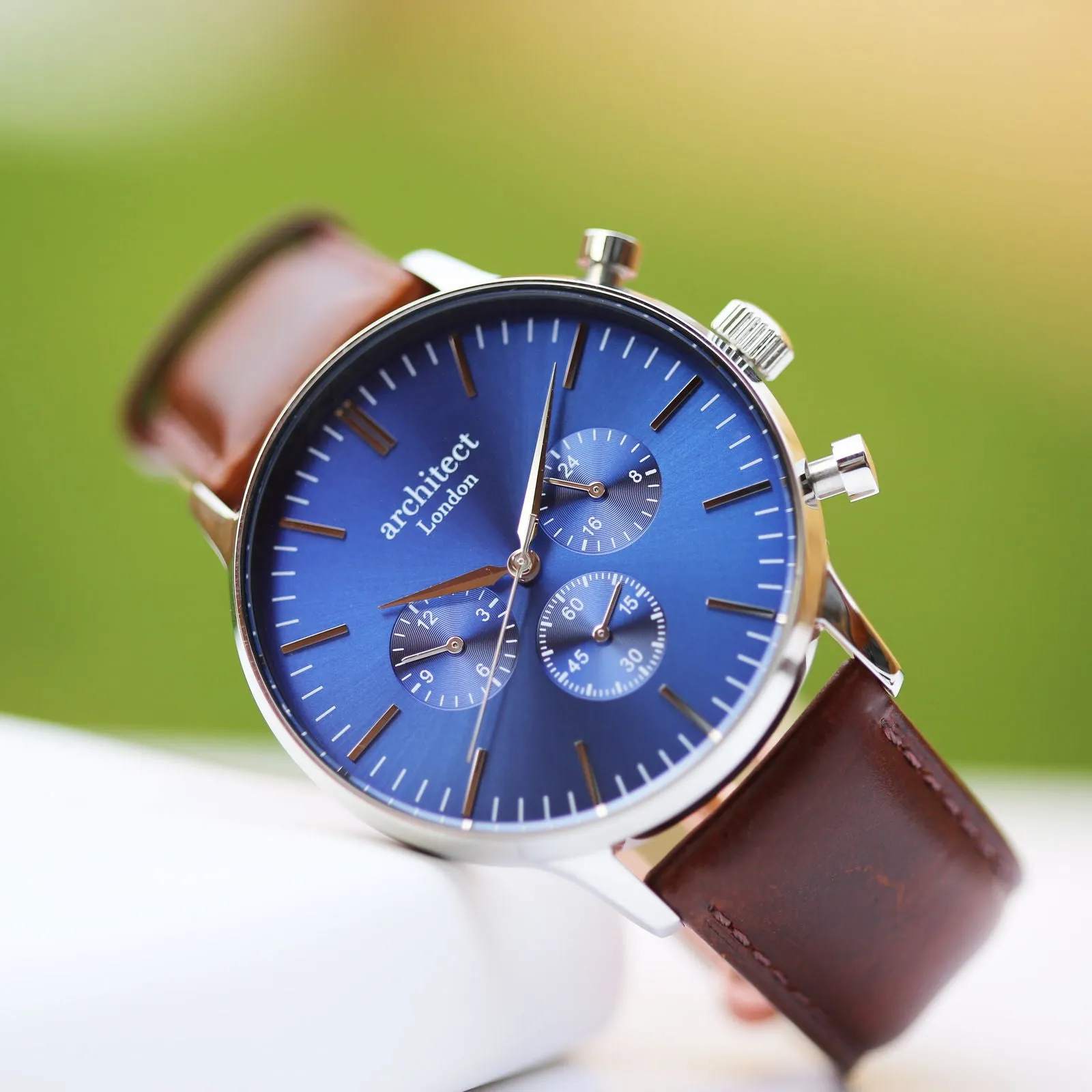 Men's Handwriting Engraved Watch - Architect Motivator Blue Face