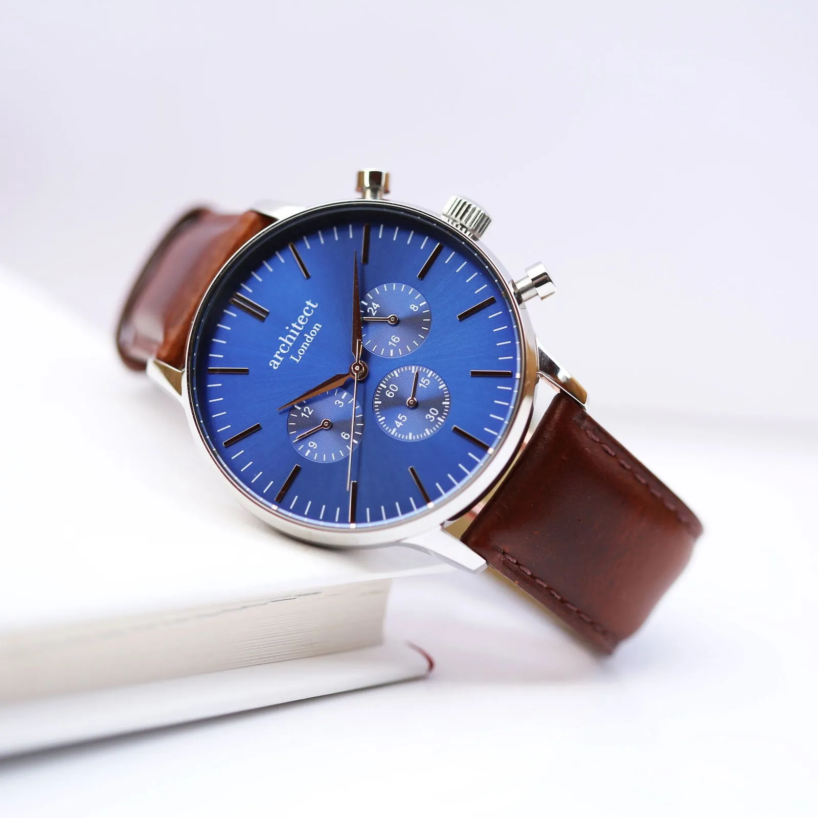 Men's Handwriting Engraved Watch - Architect Motivator Blue Face