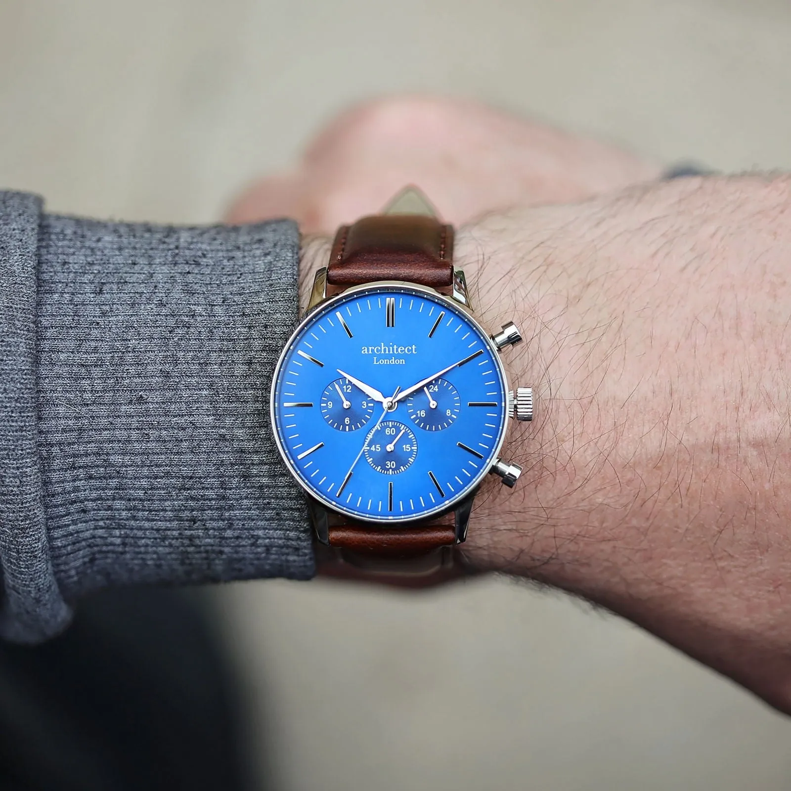 Men's Handwriting Engraved Watch - Architect Motivator Blue Face