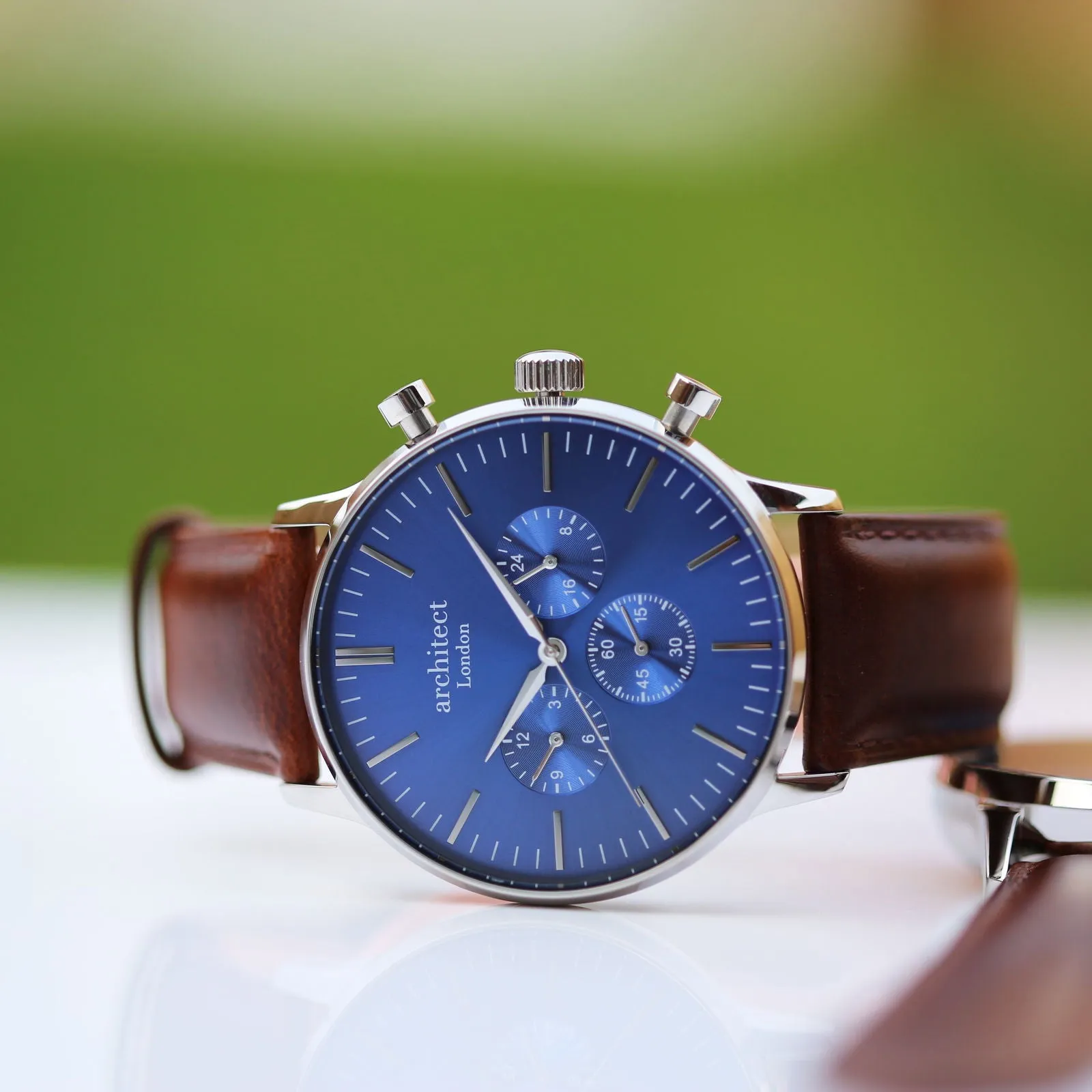 Men's Handwriting Engraved Watch - Architect Motivator Blue Face