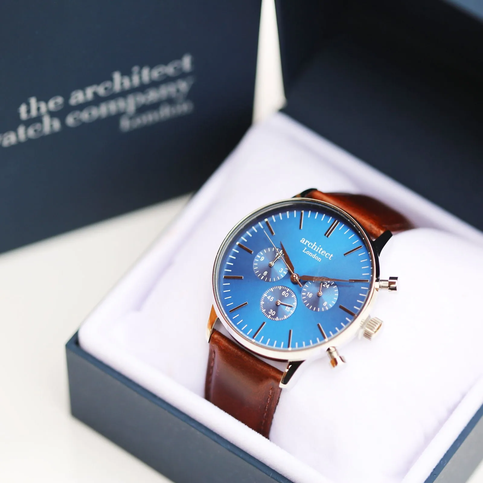 Men's Handwriting Engraved Watch - Architect Motivator Blue Face