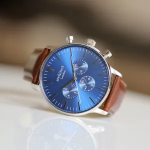 Men's Handwriting Engraved Watch - Architect Motivator Blue Face
