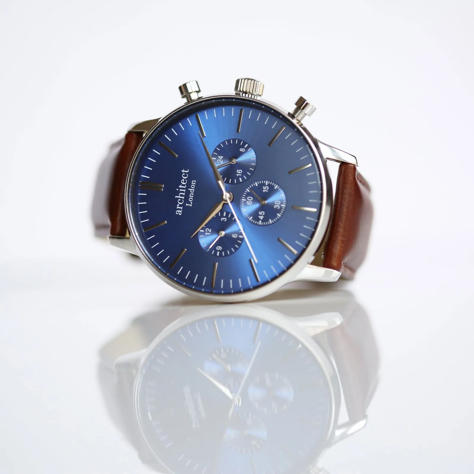Men's Handwriting Engraved Watch - Architect Motivator Blue Face
