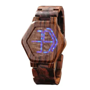 Men's LED Display Night Vision Wooden Watch