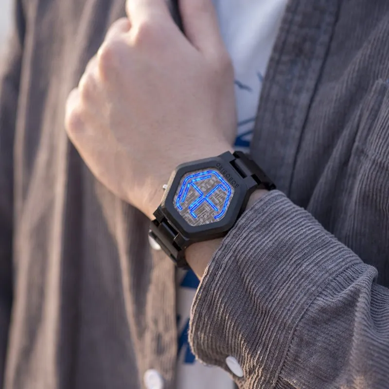 Men's LED Display Night Vision Wooden Watch