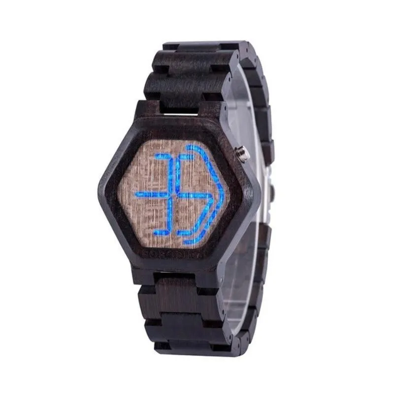 Men's LED Display Night Vision Wooden Watch