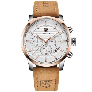 Men's Three Subdials Leather Strap Watches