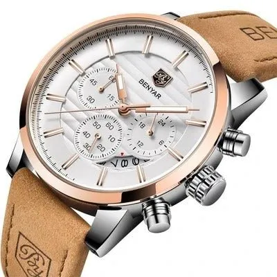 Men's Three Subdials Leather Strap Watches